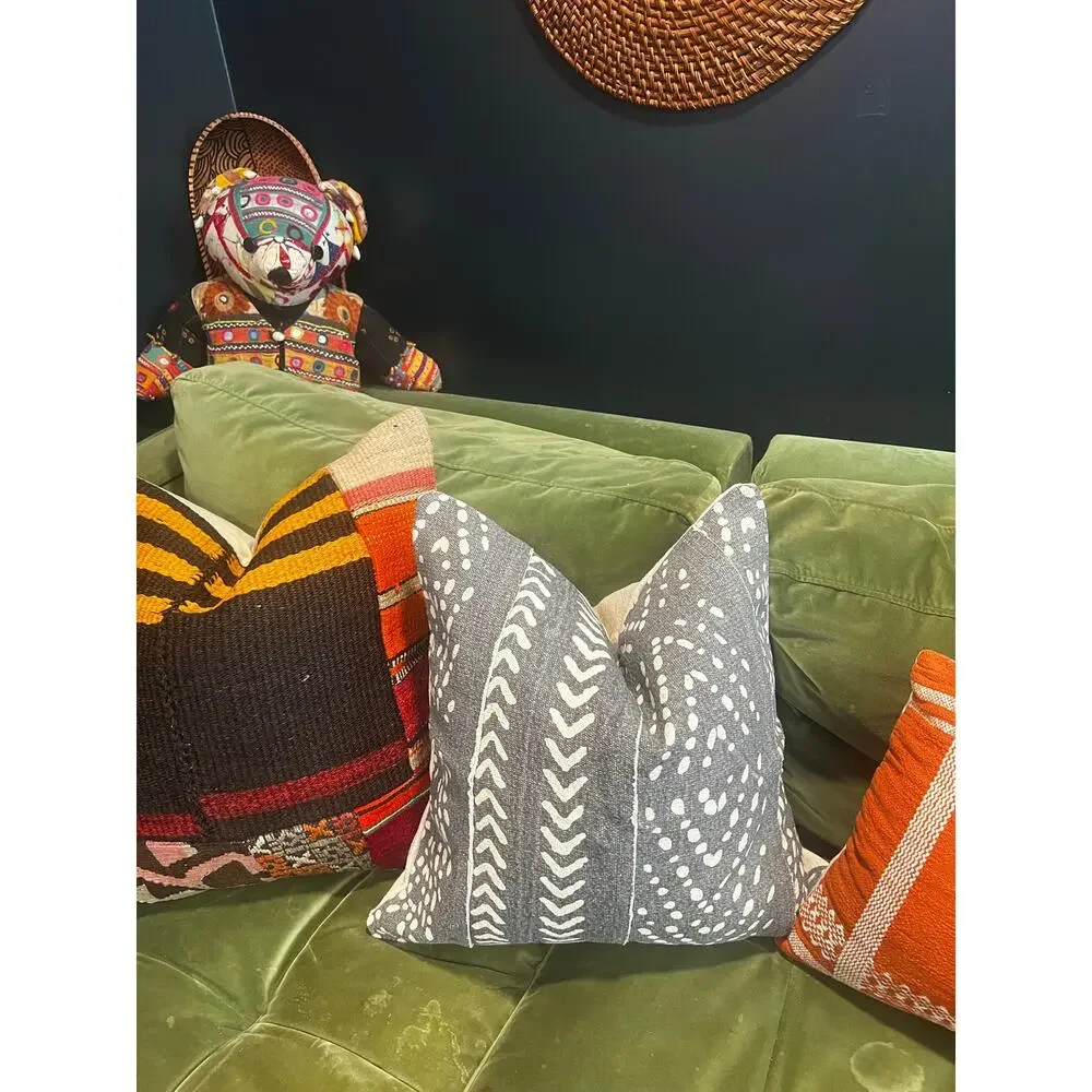 Merchant 41 Gray Mudcloth Boho Pillow 18x18 Down Insert Included